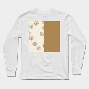 Gold Vertical Split Colorful Pinecone Pattern on Cream Off-White Long Sleeve T-Shirt